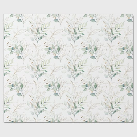Mint Green Pastel Floral Greenery Pattern Cadeaupapier (Vlak)