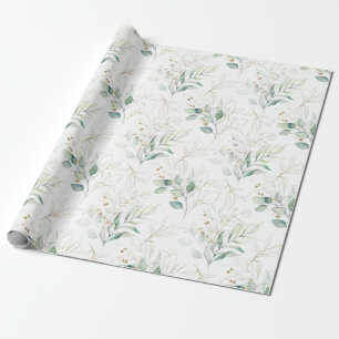 Mint Green Pastel Floral Greenery Pattern Cadeaupapier
