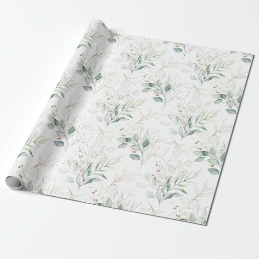 Mint Green Pastel Floral Greenery Pattern Cadeaupapier (Uitgerold)