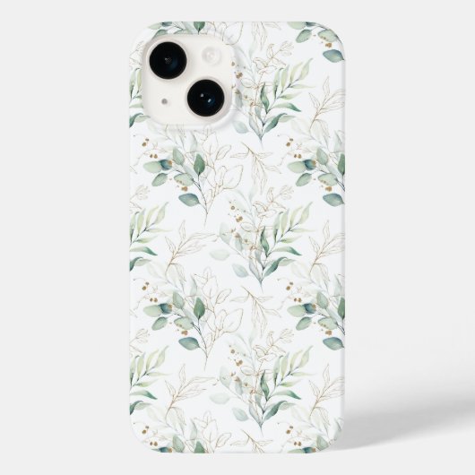 Mint Green Pastel Floral Greenery Pattern Case-Mate iPhone Case (Achterkant)