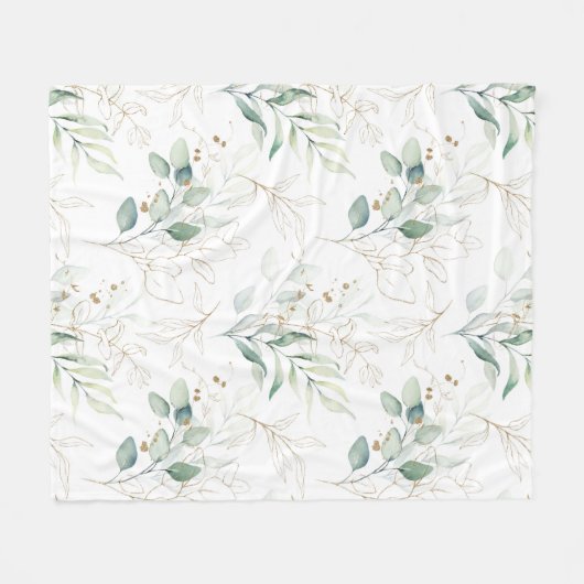 Mint Green Pastel Floral Greenery Pattern Fleece Deken (Voorkant (Horizontaal))