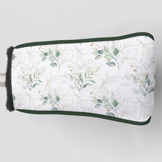 Mint Green Pastel Floral Greenery Pattern Golfheadcover (Voorkant)