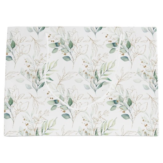 Mint Green Pastel Floral Greenery Pattern Groot Cadeauzakje (Voorkant)