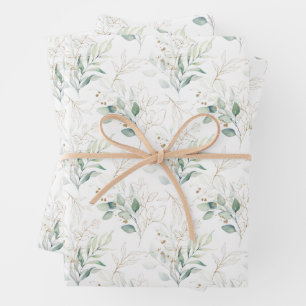 Mint Green Pastel Floral Greenery Pattern Inpakpapier Vel