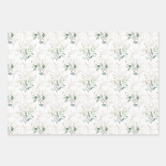 Mint Green Pastel Floral Greenery Pattern Inpakpapier Vel (Voorkant)