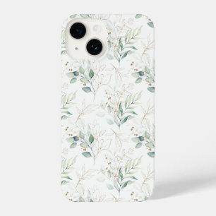 Mint Green Pastel Floral Greenery Pattern iPhone 14 Hoesje