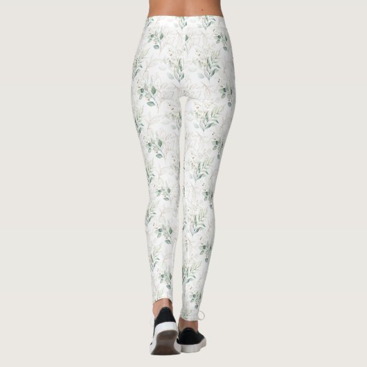 Mint Green Pastel Floral Greenery Pattern Leggings (Achterkant)