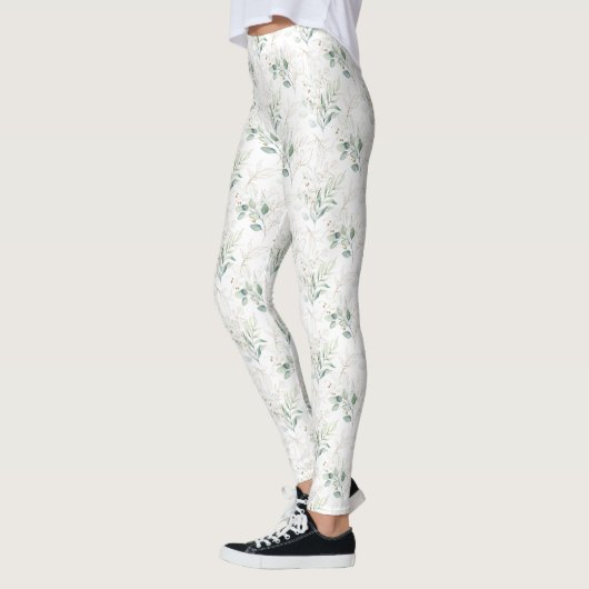 Mint Green Pastel Floral Greenery Pattern Leggings