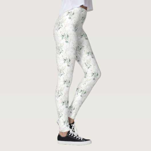 Mint Green Pastel Floral Greenery Pattern Leggings (Rechts)