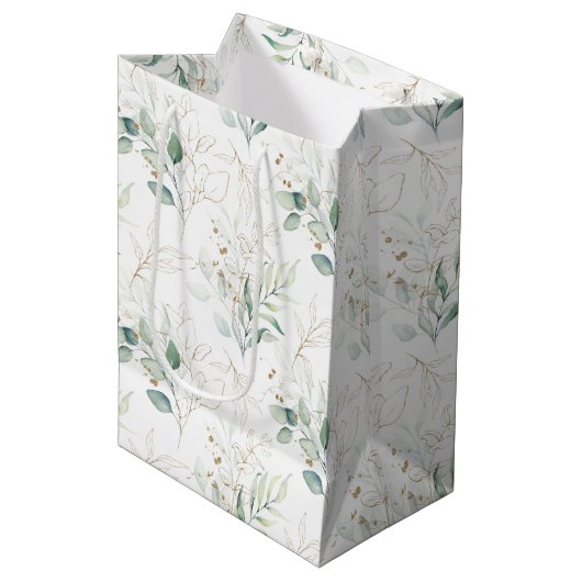 Mint Green Pastel Floral Greenery Pattern Medium Cadeauzakje (Voorkant Gekanteld)