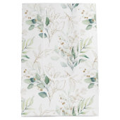 Mint Green Pastel Floral Greenery Pattern Medium Cadeauzakje (Achterkant)