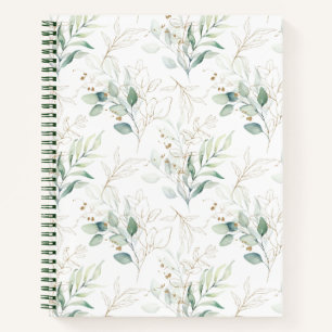 Mint Green Pastel Floral Greenery Pattern Notitieboek