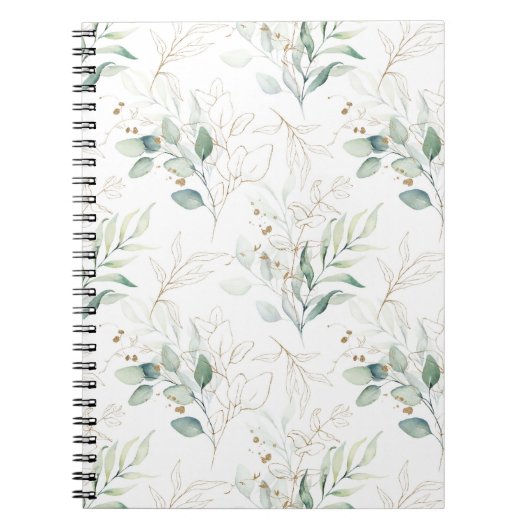Mint Green Pastel Floral Greenery Pattern Notitieboek (Voorkant)