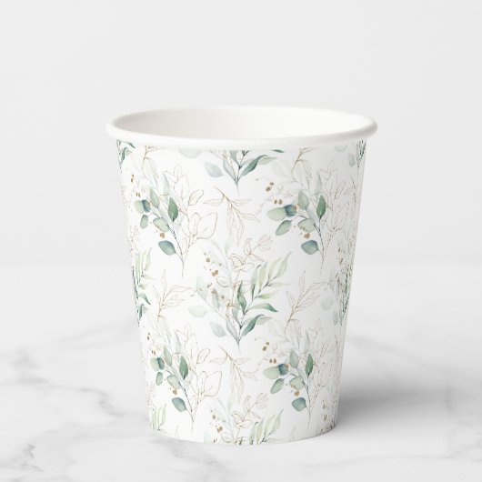 Mint Green Pastel Floral Greenery Pattern Papieren Bekers (Achterkant)