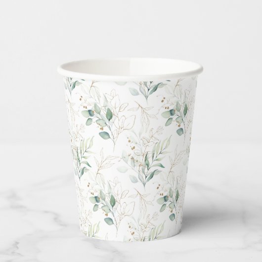 Mint Green Pastel Floral Greenery Pattern Papieren Bekers (Links)