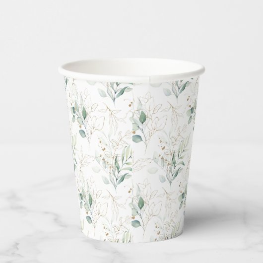 Mint Green Pastel Floral Greenery Pattern Papieren Bekers (Rechts)