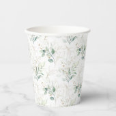Mint Green Pastel Floral Greenery Pattern Papieren Bekers (Voorkant)