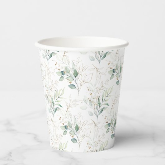 Mint Green Pastel Floral Greenery Pattern Papieren Bekers (Voorkant)