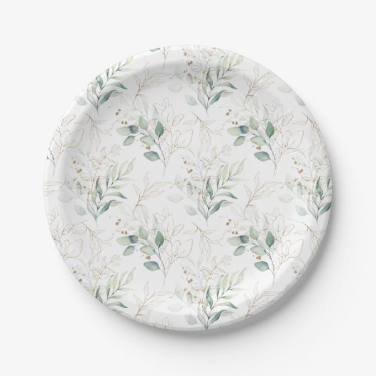 Mint Green Pastel Floral Greenery Pattern Papieren Bordje (Voorkant)