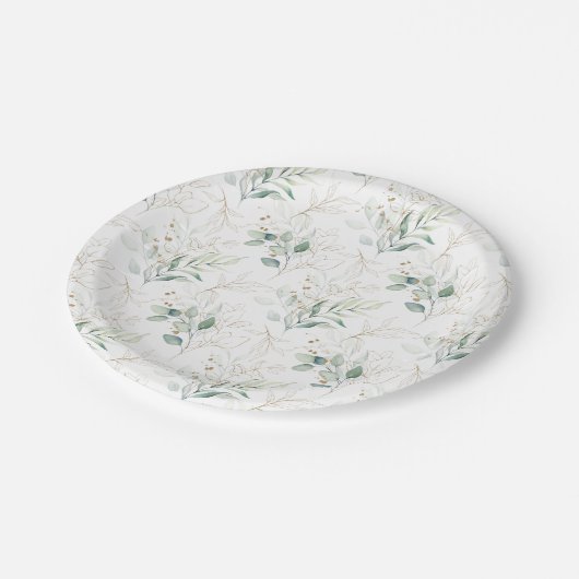 Mint Green Pastel Floral Greenery Pattern Papieren Bordje (Gekanteld)