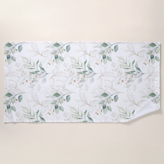 Mint Green Pastel Floral Greenery Pattern Strandlaken (Voorkant)