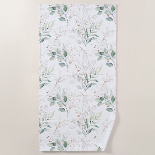 Mint Green Pastel Floral Greenery Pattern Strandlaken (Voorkant)