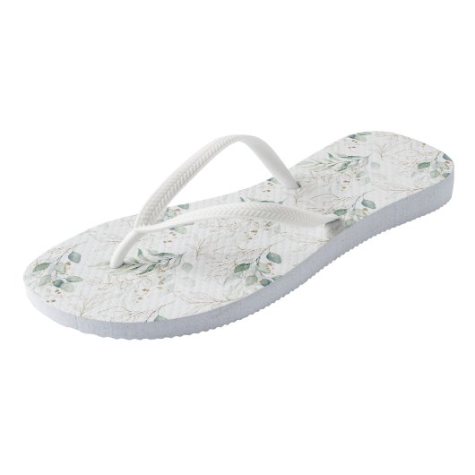 Mint Green Pastel Floral Greenery Pattern Teenslippers (Schuin)