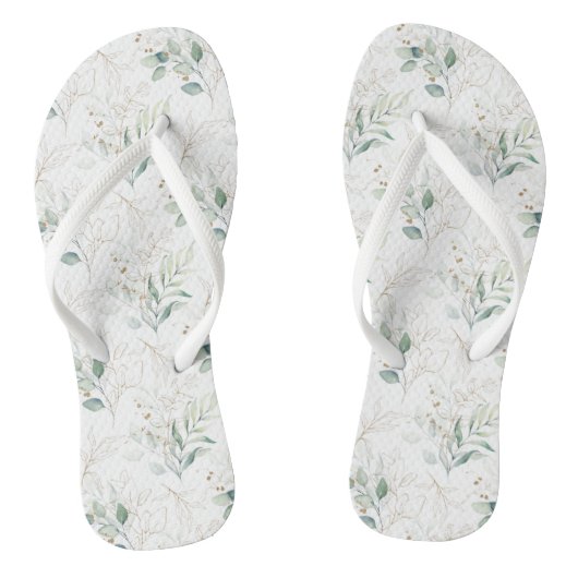Mint Green Pastel Floral Greenery Pattern Teenslippers (Voetbed)