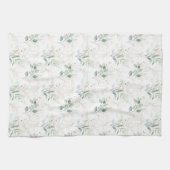 Mint Green Pastel Floral Greenery Pattern Theedoek (Horizontaal)