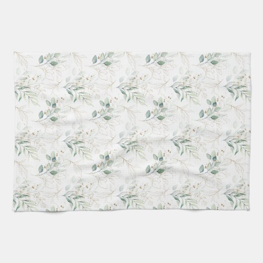 Mint Green Pastel Floral Greenery Pattern Theedoek (Horizontaal)