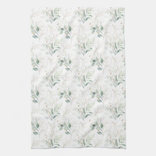 Mint Green Pastel Floral Greenery Pattern Theedoek (Verticaal)