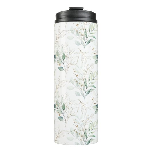 Mint Green Pastel Floral Greenery Pattern Thermosbeker (Voorkant)
