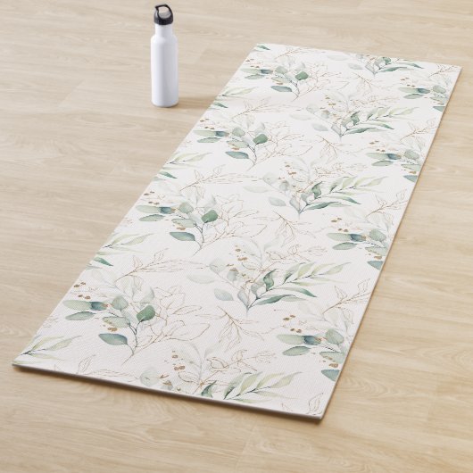 Mint Green Pastel Floral Greenery Pattern Yogamat (In situ)