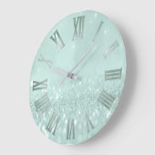 Mint Green Pastel Glitter Grey Metal Roman Nummer Grote Klok (Hoek)