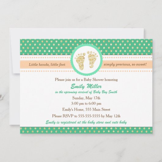 Mint Green Peach Baby shower Invitation Kaart (Voorkant)