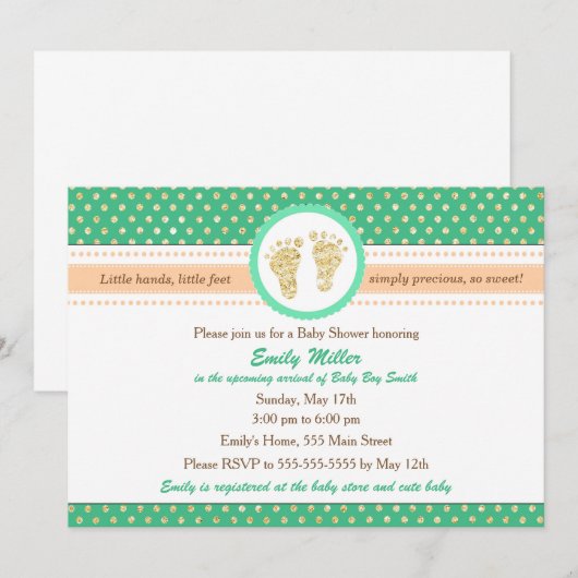 Mint Green Peach Baby shower Invitation Kaart (Voorkant / Achterkant)