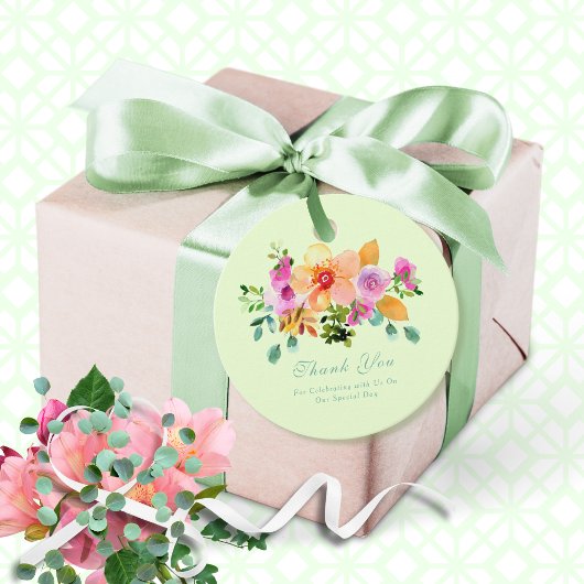 Mint Green Peach Boho Romantische Bloemen Dank u Bedankjes Labels