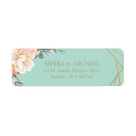 Mint Green Peach Cream Gold Wedding Return Address Etiket
