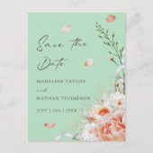 Mint Green & Peach Floral Botanical Save the Date Aankondigingskaart (Voorkant)