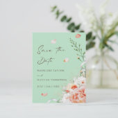 Mint Green & Peach Floral Botanical Save the Date Aankondigingskaart (Staand voorkant)