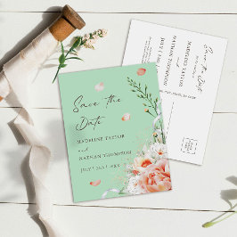 Mint Green & Peach Floral Botanical Save the Date Aankondigingskaart