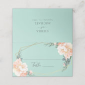 Mint Green Peach Floral Gold Geometric Wedding Plaatskaartje (Buitenkant ongevouwen)