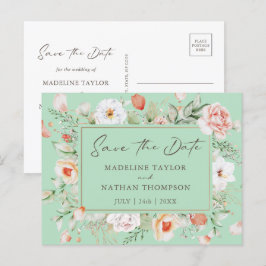 Mint Green & Peach Floral Save The Date Aankondigingskaart