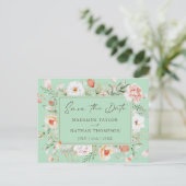 Mint Green & Peach Floral Save The Date Aankondigingskaart (Staand voorkant)