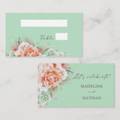 Mint Green & Peach Floral Wedding Flat Place Kaart Plaatskaartje (Voorkant / Achterkant)