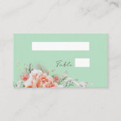 Mint Green & Peach Floral Wedding Flat Place Kaart Plaatskaartje (Voorkant)