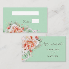 Mint Green & Peach Floral Wedding Flat Place Kaart Plaatskaartje