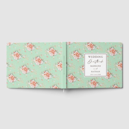 Mint Green & Peach Floral Wedding Guest Book Gastenboek (Volledig)