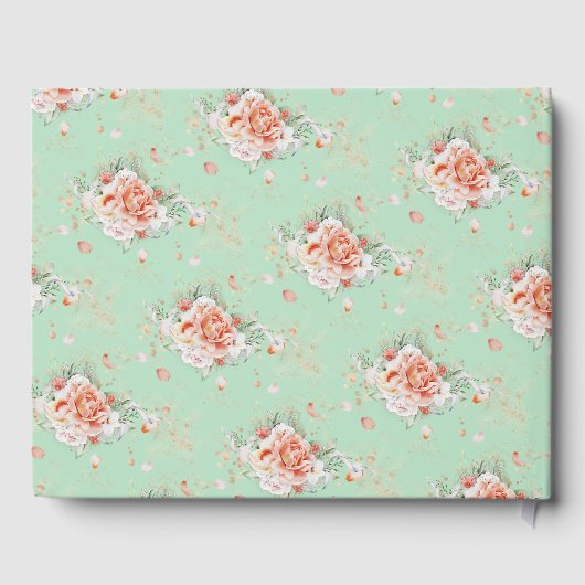 Mint Green & Peach Floral Wedding Guest Book Gastenboek (Achterkant)