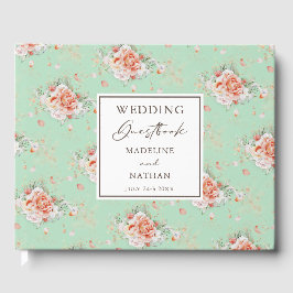 Mint Green & Peach Floral Wedding Guest Book Gastenboek